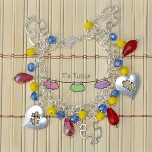Puzzle Piece Red Blue Yellow Charm Bracelet Autism Awareness Puzzle Piece